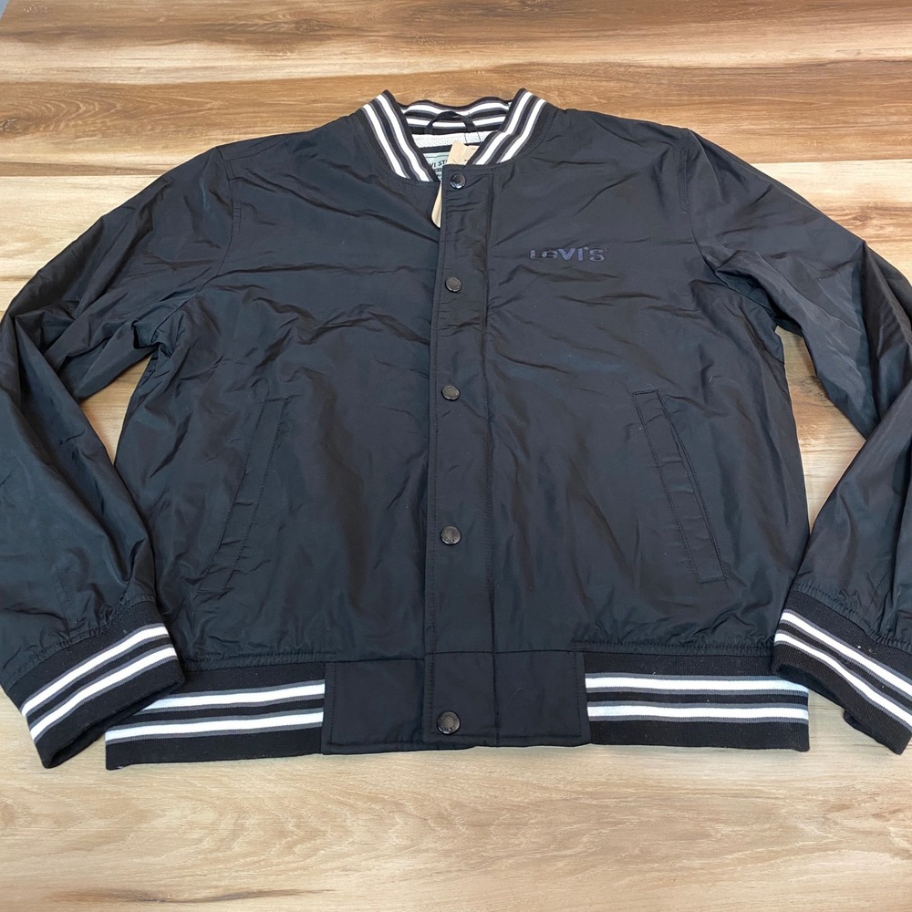 Levis Mens Water Resistant Varsity Bomber Jacket Black Medium NEW $118 - Picture 3 of 10